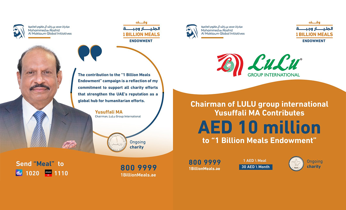 Yusuff Ali M.A, Chairman of LuLu Group International contributes AED10mn towards ‘1 Billion Meals Endowment’ campaign